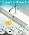 Six Inch Silicone Tub Stopper Five Pack Flat Suction Drain Plug That Locks Smooth As Silk For Bathtub Or Kitchen Sink Foul Odor Blocked Heavy Duty Rinse Ready Cover Yellow in a kitchen sink.