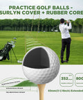 Pro Grade Golf Accessories Set With High End PU Case, golf ball detail, Surlyn cover, rubber core, golfer in background