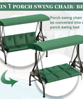 3-Person Outdoor Porch Swing Bed With Stand And Adjustable Canopy For Adults, Cozy Patio Daybed Swing conversion demo