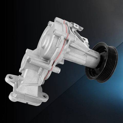 Top Tier Heavy Duty Engine Water Pump For Jeep Wrangler Jl 2.0L Turbo showing aluminum body and smooth pully designed for cooling.