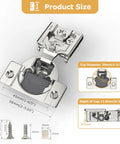Product size details for 60 Piece Half Inch Overlay Soft Close Kitchen Cabinet Hinges Satin Nickel Hidden Concealed Self Closing 105 Degree