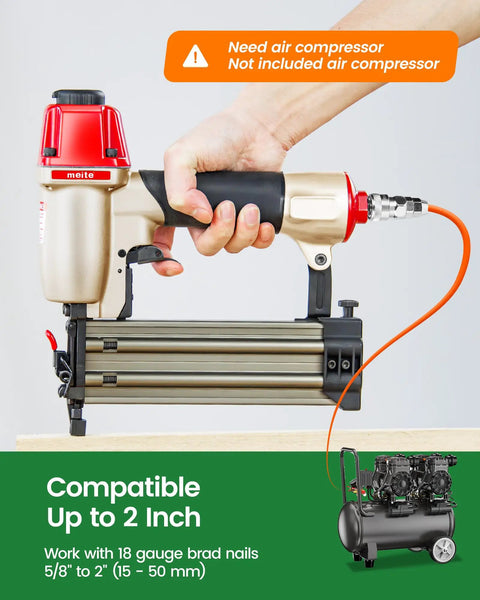 Heavy Duty 18 Gauge Pneumatic Brad Nailer Kit Includes Four Thousand Assorted Nails Job Site Ready Gear for crown molding and baseboards.