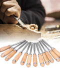 Knockout 12 Piece Wood Turning Chisels Set, High Speed Steel Carving Tools, 8 Inch Wood Lathe Gouges And Scrapers in use, carving wood.