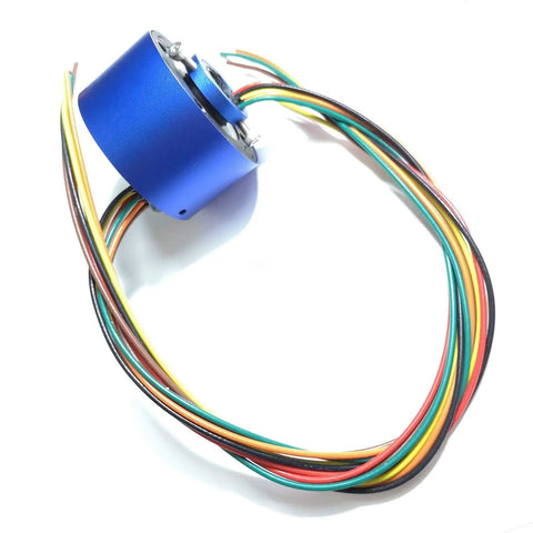 Slip Ring Rotary Electrical Connector For Motors And Data Buses, 2 4 6 12 Wire Collector Ring, Heavy Duty 10A, blue exterior, cables attached