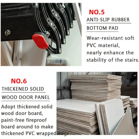 Electric Pull Down Attic Ladder With Titanium Magnesium Alloy Frame Invisible Ceiling Mount Built Tough Retractable Loft Steps Smooth Glide Easy Home Access Upgrade featuring anti-slip rubber bottom pad for stability and thickened solid wood door panel.