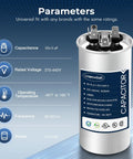 Dual Run Start Round Air Conditioner Capacitor 50 And 5 uF, 370 To 440 VAC, 50 To 60 Hz, CBB65 CBB65B with parameters chart