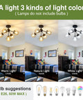 Modern Black Ceiling Light Fixture Semi Flush Mount Chandelier With Five Lights showing warm, nature, and white light colors.