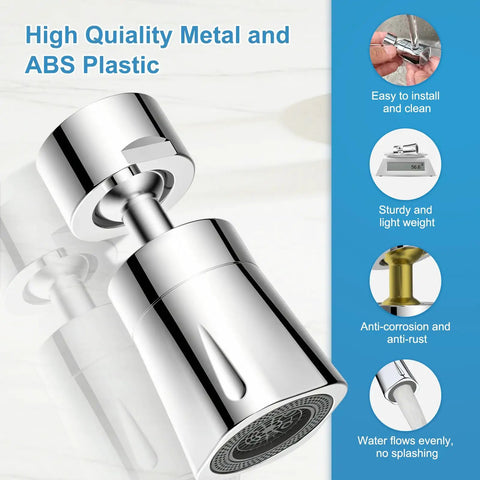 Slick 360 Degrees Swivel Faucet Aerator With Four Spray Modes Heavy Duty Chrome Sink Sprayer Attachment For Kitchen Bathroom Smooth Operator Water Saver Easy Install Design