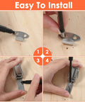 Installation steps for Spring Loaded Toggle Latch Set 4 Stainless Steel Latches with 18 High Quality Screws on wood surface.