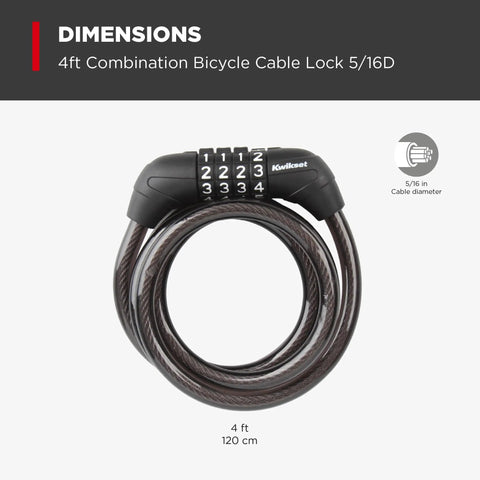 4 Digit Combination Bicycle Cable Lock, 5/16 Inch Diameter Security Cable For Bikes, Scooters, Electric Bikes, And Strollers