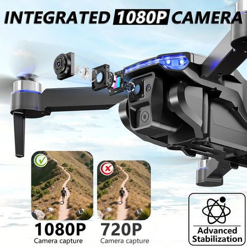 Close-up of Foldable FPV Drone For Kids And Adults With 1080P HD Camera showing camera assembly and stabilization features.
