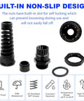 IP68 Waterproof Cable Gland Kit With Strain Relief, 8-Piece Nylon Cable Connector Set, NPT Thread Sizes, Black Components Displayed