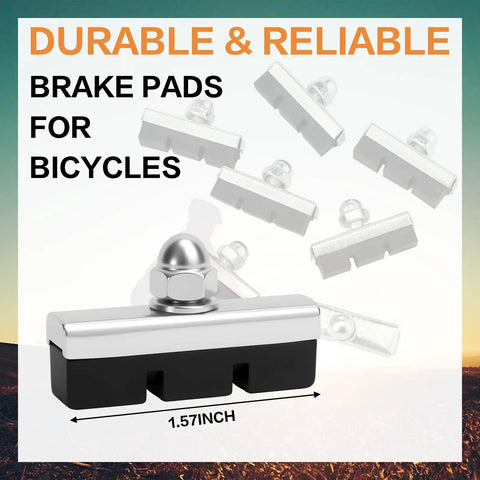 8 Pack Bike Brake Pads 40mm Universal Caliper Replacement Set for road and mountain bicycles, featuring black rubber and steel construction with bolts.