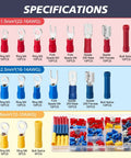 Insulated Crimp Wire Connector Terminal Kit 200 PC Assortment with ring, butt, spade, fork connectors sizes 22-16 16-14 12-10 GA
