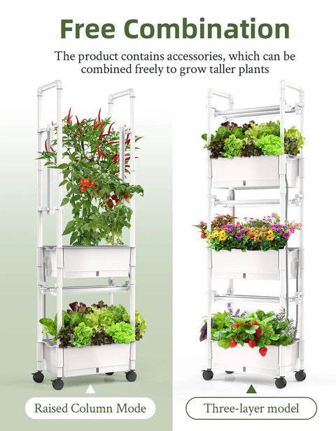 Indoor Hydroponic Garden Kit For Homegrown Herbs With 42 Pods, 3 Tier White Gloss Finish showing two gardening setups