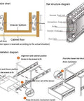 Diagram showing installation of Full Extension Soft Close Drawer Slides With Push To Open, Side Mount, Ball Bearing, Three Section Design