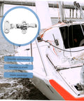 Stainless Steel Marine Catch Latch And Hasp Lock Set Silver 11.5x4.9cm For Boat Cabinets With Saltwater Resistance And Durable Heavy Duty Toggle Clamp Style Installation, mounted on a sailboat hatch