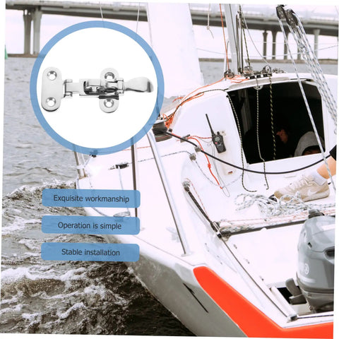 Stainless Steel Marine Catch Latch And Hasp Lock Set Silver 11.5x4.9cm For Boat Cabinets With Saltwater Resistance And Durable Heavy Duty Toggle Clamp Style Installation, mounted on a sailboat hatch