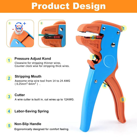 Automatic Wire Stripper And Cutter For Electronics And Automotive Repair A Built Tough Heavy Duty 2 In 1 Tool Strips 14 To 24 AWG Wires With Durable Steel Blades And Glass Fiber Nylon Frame For Quick Easy And Precise Wire Stripping