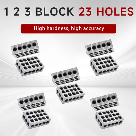 Five matched pairs of steel 1 x 2 x 3 inch machinist blocks with 23 holes, high hardness
