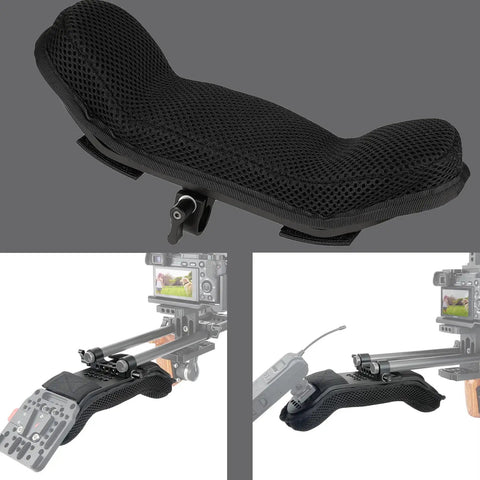 Steady Shoulder Mount And Pad For DSLR Camcorders And DV Cameras With 15mm Rail System, ergonomic design and mesh material.