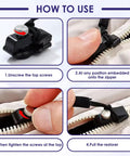 Instructions for using Universal Zipper Repair Kit With 36 Replacement Sliders In Three Sizes Black For Backpacks Jackets Coats Tents Luggage And Bags Easy Install For Quick Fix Grab And Go