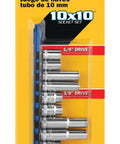 10mm Socket Set for One Quarter and Three Eighths Inch Drives with 6 Point and 12 Point Deep and Shallow Sockets, Chrome Vanadium
