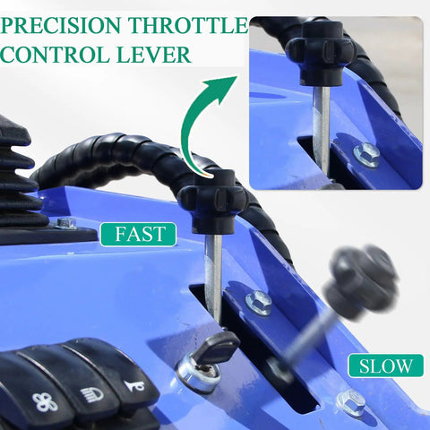 22 HP Mini Skid Steer Loader throttle control lever, dual cooling system, precision speed adjustment for construction projects.