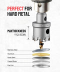 Close-up of 9 Piece Beefy Carbide Hole Saw Kit for Metal cutting stainless steel layers.