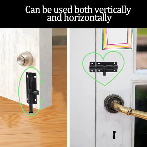 Premium 2 Inch Pure Copper Door Bolt Antique Bronze Barrel Slide Lock With Rust Proof Solid Rod And Foolproof Heavy Duty Slam Shut Security For Bathroom Gate Shed Doors shown used vertically and horizontally on doors.