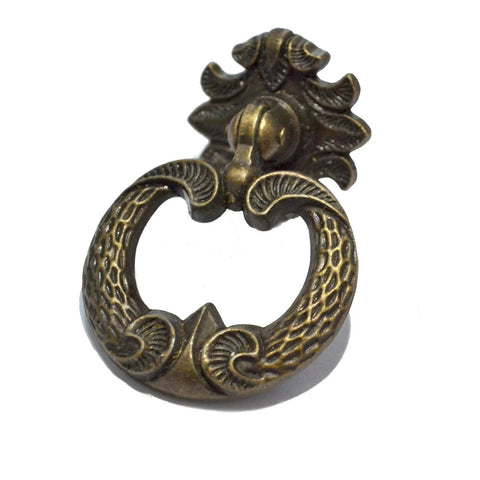 4 Pcs Bronze Drawer Ring Pulls With Screws, Vintage Victorian Floral Pattern Antique Single Hole Handles, close-up of one pull