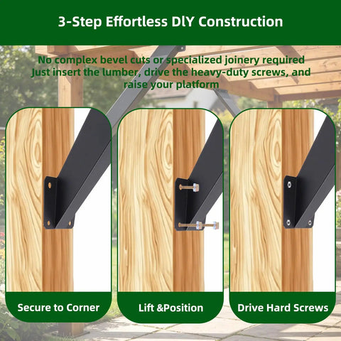 12 Pack 45 Degree Angle Bracket Kit For Wood Pergolas And Outdoor Builds Heavy Duty Carbon Steel Rustproof With Black Powder Finish Built To Last Sturdy Triangular Support That Keeps Beams From Wobbling Universal Wooden Connections. 3-step corner install