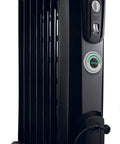 Oil Filled Radiator Space Heater 1500W With ComfortTemp Auto Thermostat, side view with easy controls and wheels.