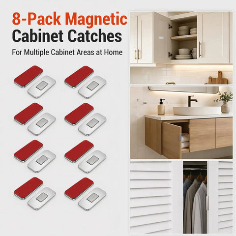 8 Pack Magnetic Cabinet Door Catch Set With Slim Stainless Steel Design Adhesive Mounting for various cabinet uses