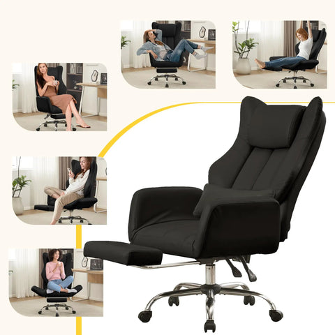 Ergonomic Cross Legged Office Chair With Footrest For Big And Tall Folks Leather Executive Chair with recline and lumbar support