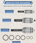 DAYUAN muffler pipe expander set with 3 expanders for 1-1/8 to 3-1/2 in exhaust pipes, includes 6 O-rings.