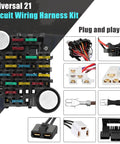 21 Circuit Wiring Harness Kit with Extra Long Wires and 17 Fuses for GM Chevy Chrysler Dodge Ford Mopar, universal fit components