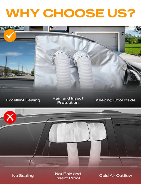 Comparison of portable car window air conditioner kit with magnetic seal vs other options for SUVs, highlighting sealing efficiency.
