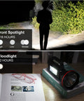 Rechargeable Spotlight Flashlight With Large Battery, High Lumen LED Searchlight illuminating path and book in dual pack black