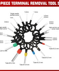 18-piece terminal removal tool set with various sizes on display