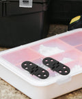 Six Pack Aluminum Folding Table Hinges For Cupboards And Dining Tables on a toolbox lid