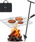 Portable Campfire Grill Grate For Fire Pit Foldable Stainless Steel With Height Adjustable Legs, burgers cooking over fire