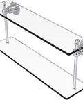 Astor Place 22 Inch Two Tier Glass Shelf in Satin Chrome, brass craftsmanship, tempered glass, concealed mounting, space saver