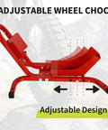 Heavy Duty Motorcycle Wheel Chock With 1800 Lb Capacity Adjustable 16 To 21 Inch Tire Fit For Cruisers Dirt Bikes And ATVs Rust Resistant Steel For Trailer Or Garage Mount Red adjustable design