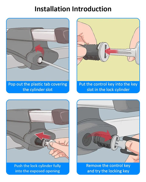 Installing 4 Pack SKS Lock Cores For Car Rack Systems Replacement Universal Lock Cores for lockable racks with key and cylinder.