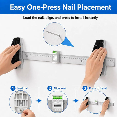 Real Deal Picture Hanging Tool With Integrated Spirit Level And Magnetic Nail Starter Acts As Precision Ruler Frame Guide For Bullseye Placement And Super Easy Wall Decor Hang