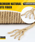 Natural Jute Twine Rope 8mm By 50ft Heavy Duty Roll For Cat Scratching Posts Bundling Gardening And DIY Crafts Pet Safe