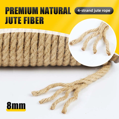 Natural Jute Twine Rope 8mm By 50ft Heavy Duty Roll For Cat Scratching Posts Bundling Gardening And DIY Crafts Pet Safe