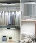 Rechargeable 5W Mirror Light With Remote Control installed in closet, above mirror, in kitchen, and above bunk bed.