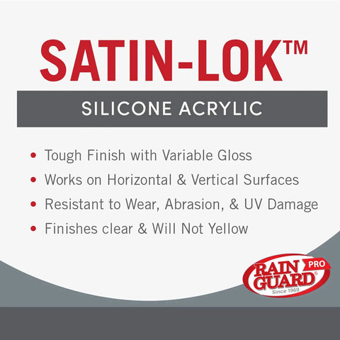CR1405 Satin Lok High Gloss Acrylic Sealer info card with features like tough finish and variable gloss for various surfaces.